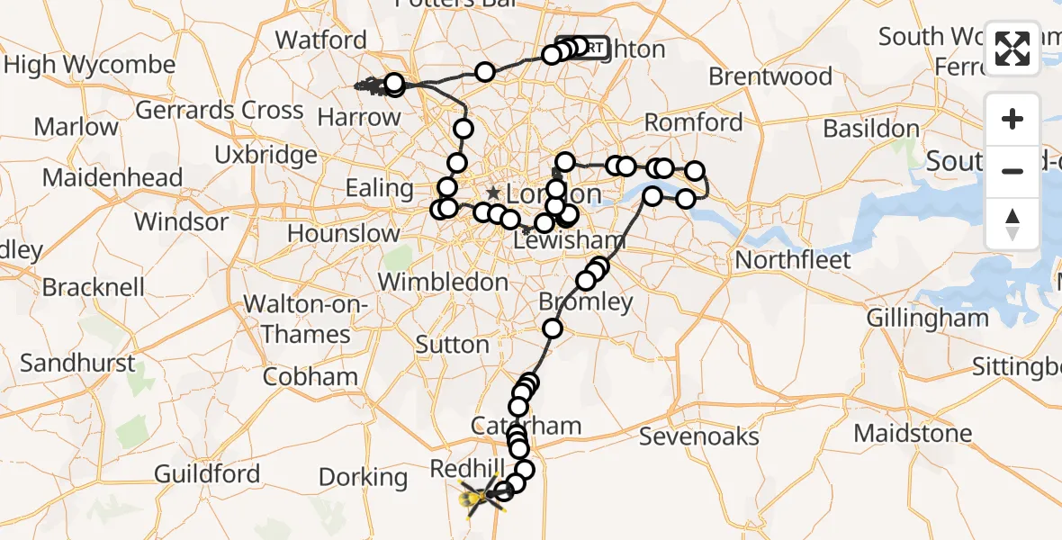 Flight route map: Police Helicopter to Redhill Aerodrome, Redhill Aerodrome