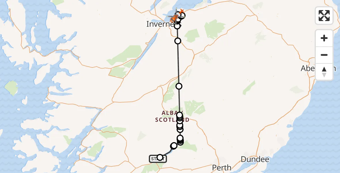 Flight route map: Coastguard Helicopter to Inverness Airport, Inverness Airport