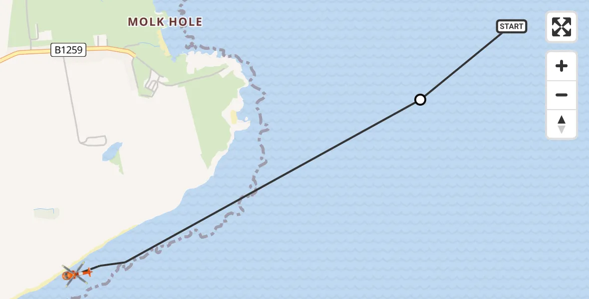 Flight route map: Coastguard Helicopter to Flamborough, Lighthouse Road