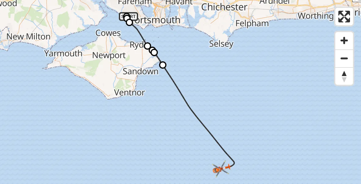 Flight route map: Coastguard Helicopter to English Channel, English Channel