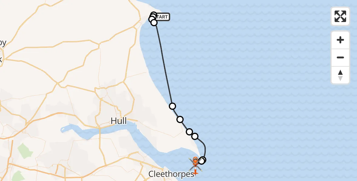 Flight route map: Coastguard Helicopter to North Sea, North Sea