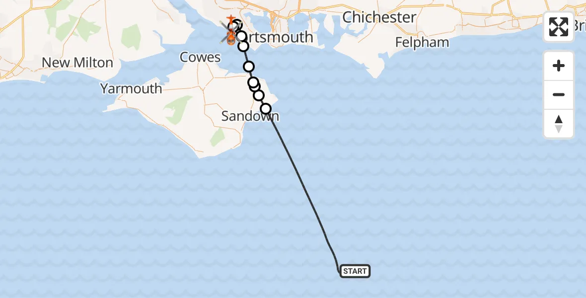 Flight route map: Coastguard Helicopter to Solent Airport, Solent Airport