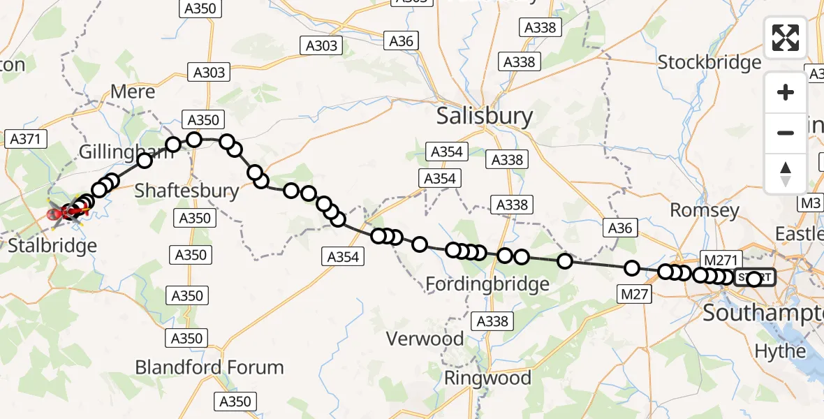 Flight route map: Air Ambulance Helicopter to Henstridge Airfield, Henstridge Airfield