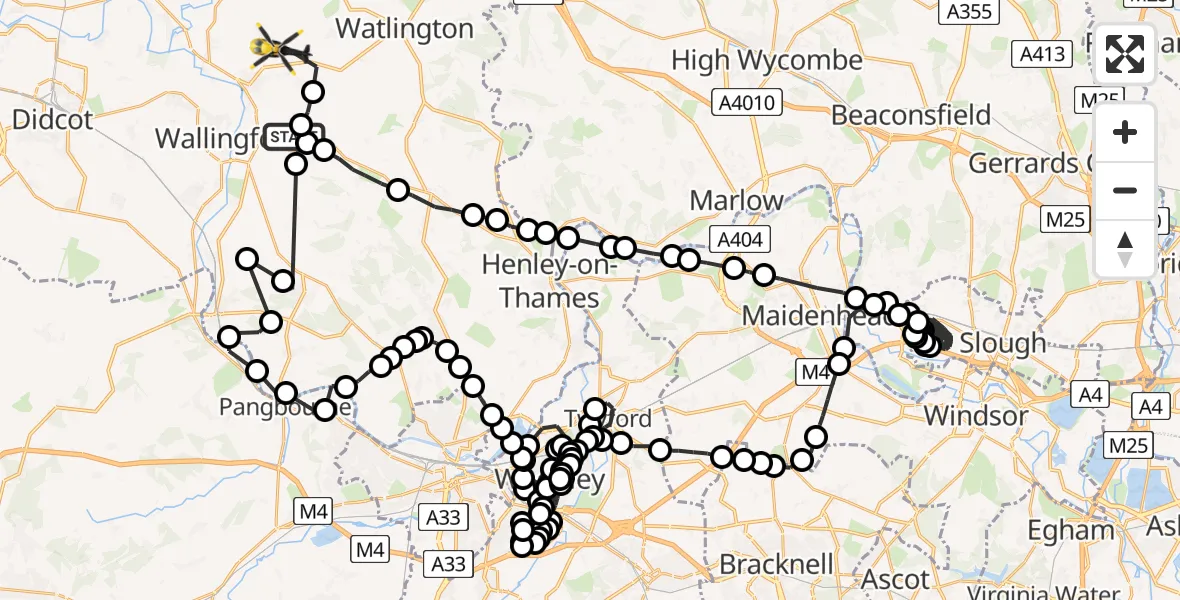 Flight route map: Police Helicopter to Ewelme, Ewelme