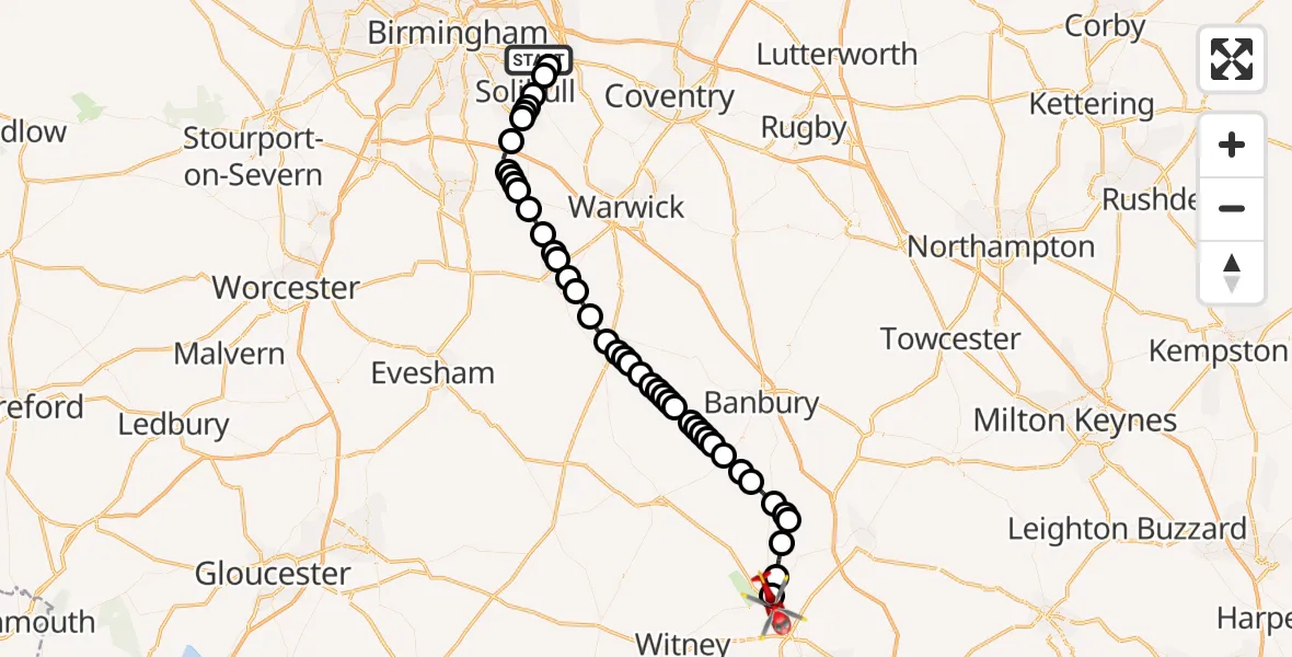 Flight route map: Air Ambulance Helicopter to London Oxford Airport, London Oxford Airport