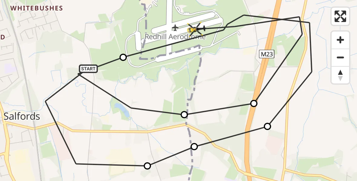Flight route map: Police Helicopter to Redhill Aerodrome, Redhill Aerodrome