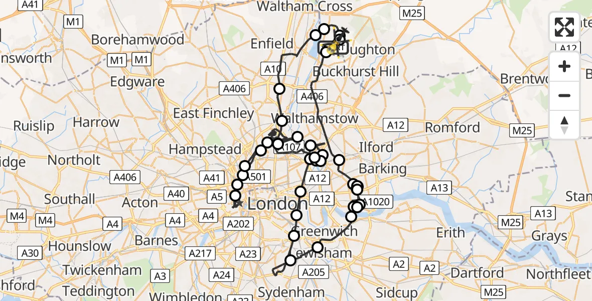 Routekaart van de vlucht: Police Helicopter to Metropolitan Police Air Support Unit Lippitts Hill, Metropolitan Police Air Support Unit Lippitts Hill