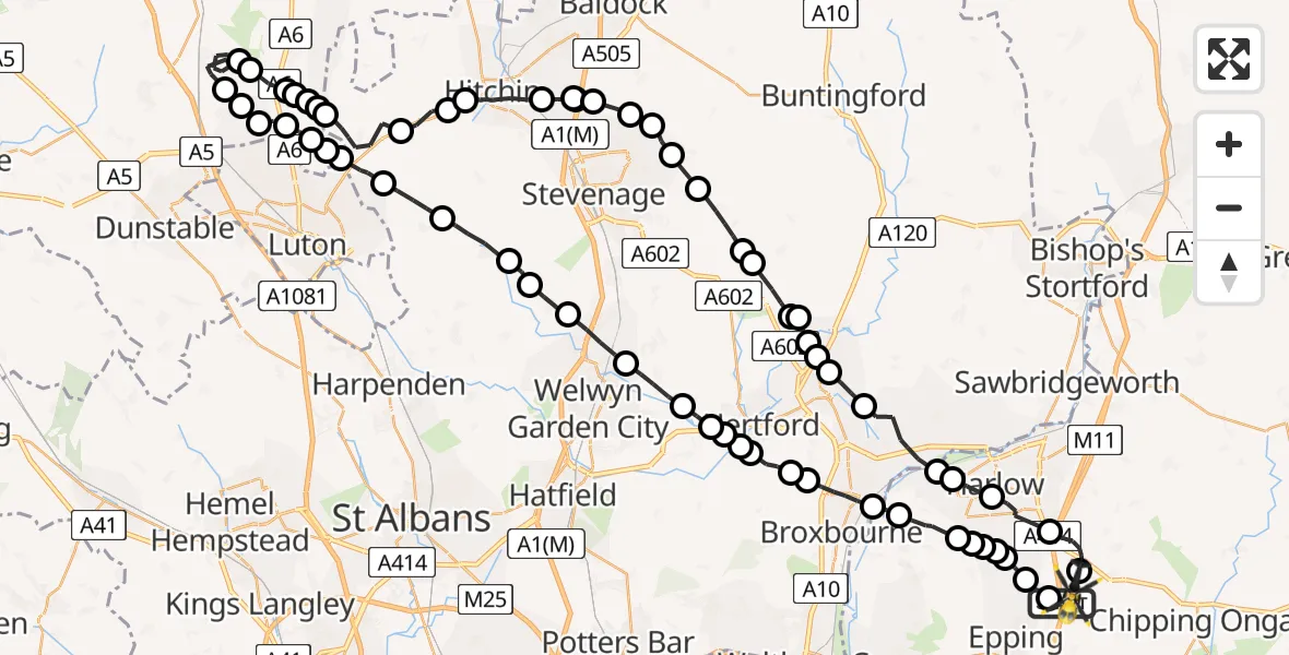 Routekaart van de vlucht: Police Helicopter to North Weald Airfield, North Weald Airfield