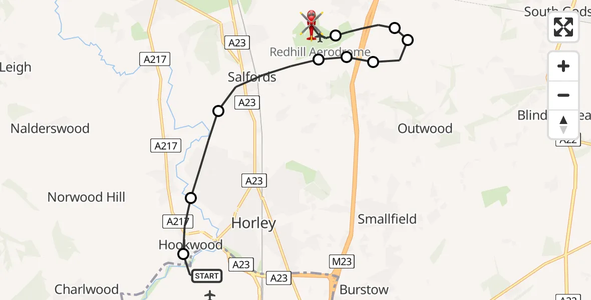 Routekaart van de vlucht: Air Ambulance Helicopter to Redhill Aerodrome, Redhill Aerodrome