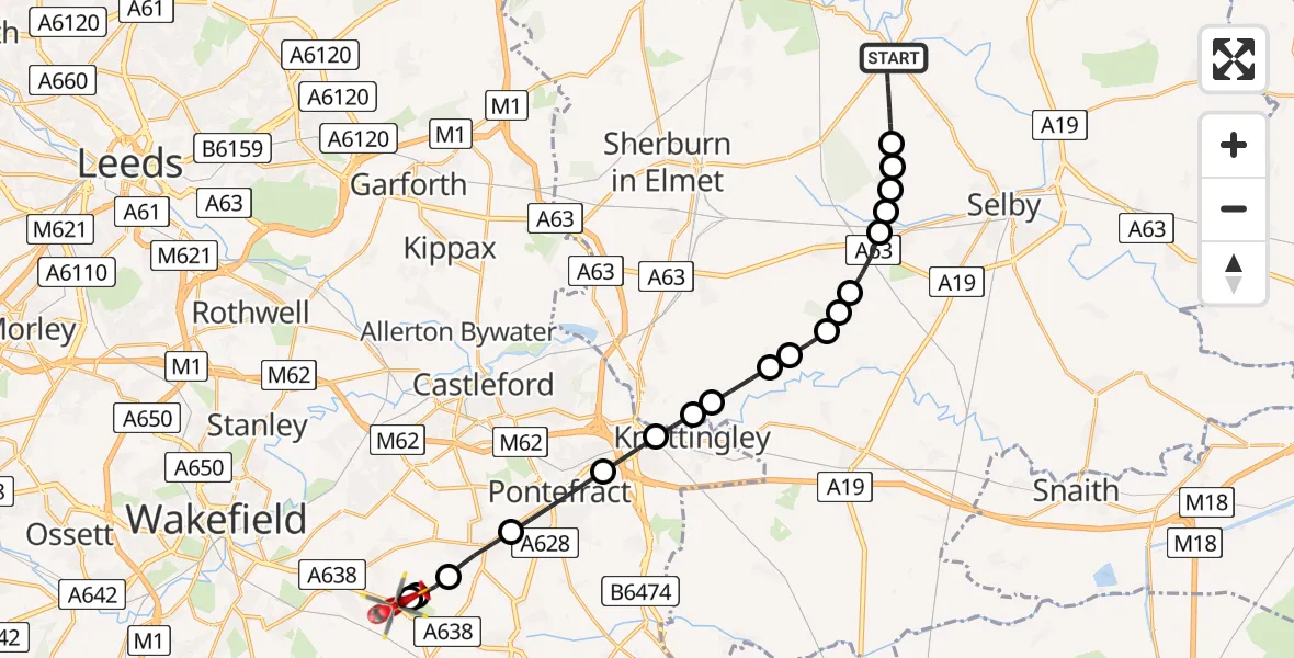 Flight route map: Air Ambulance Helicopter to YAA Nostell Helicopter Port, YAA Nostell Helicopter Port