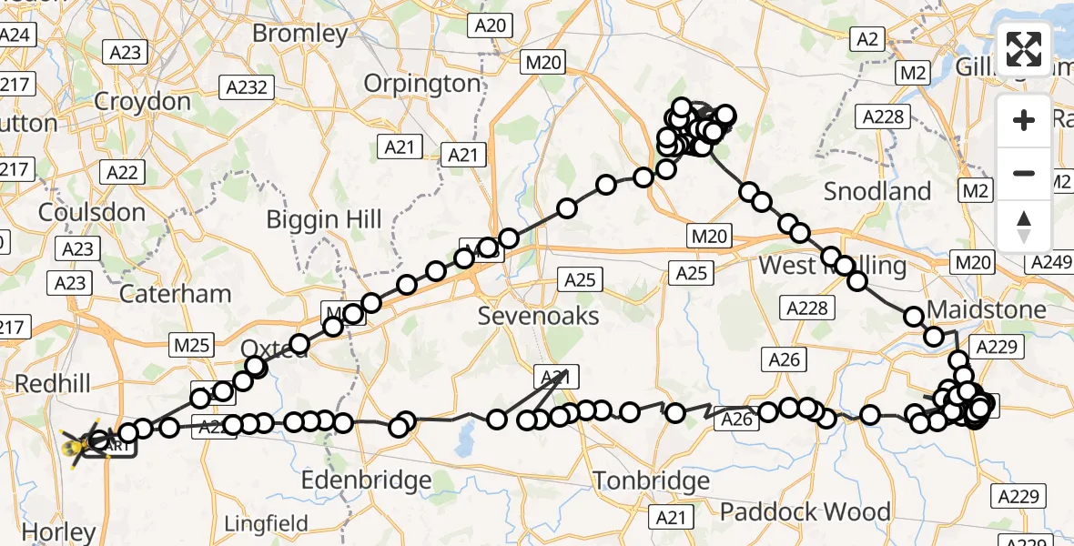 Flight route map: Police Helicopter to Redhill Aerodrome, Redhill Aerodrome