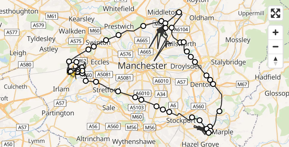 Flight route map: Police Helicopter to Manchester Barton Aerodrome, Manchester Barton Aerodrome