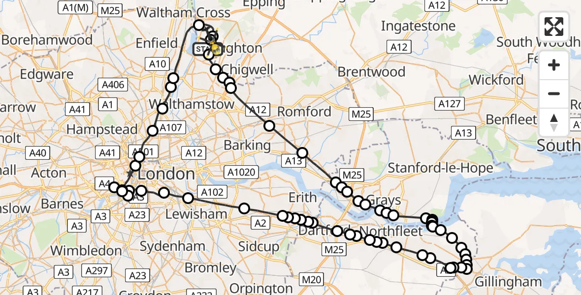 Flight route map: Police Helicopter to Metropolitan Police Air Support Unit Lippitts Hill, Metropolitan Police Air Support Unit Lippitts Hill