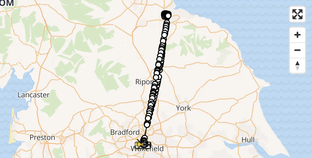 Flight route map: Police Helicopter to East Ardsley, Stoney Lane