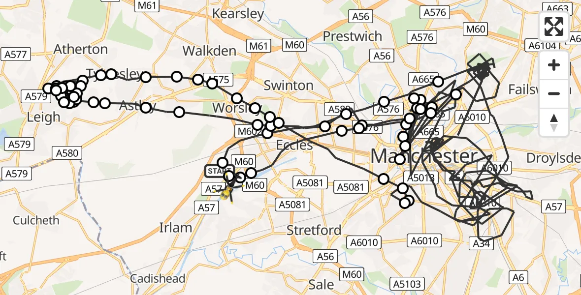 Flight route map: Police Helicopter to Urmston, Bent Lanes