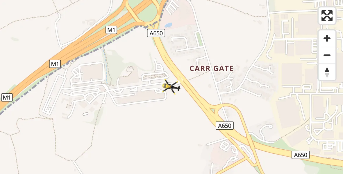 Flight route map: Police Helicopter to Wakefield