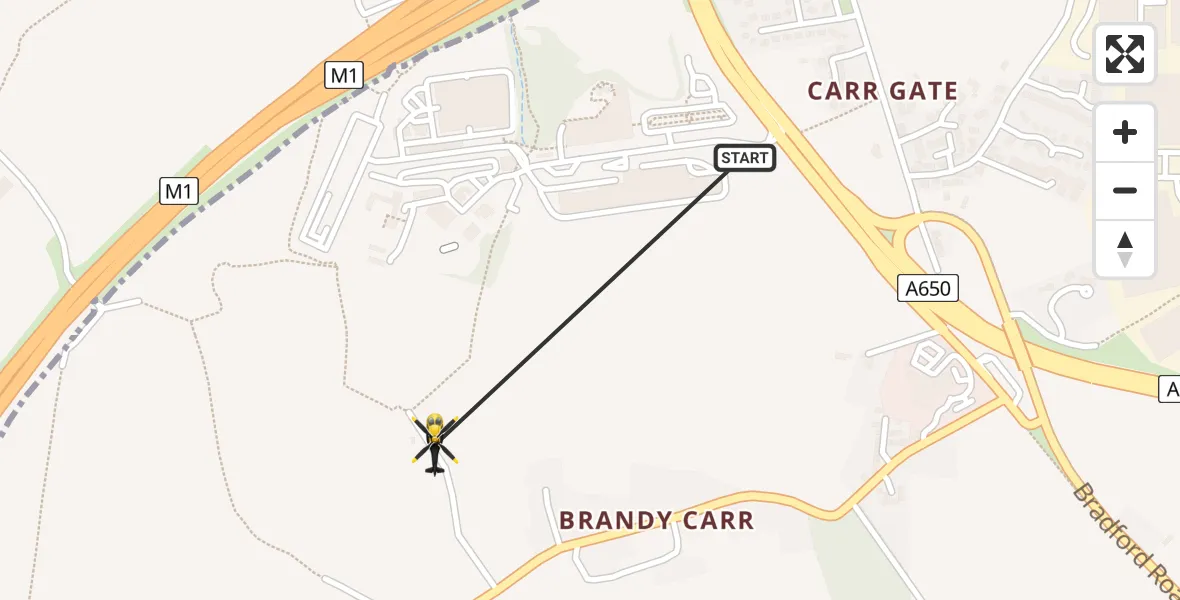 Flight route map: Police Helicopter to East Ardsley, Stoney Lane