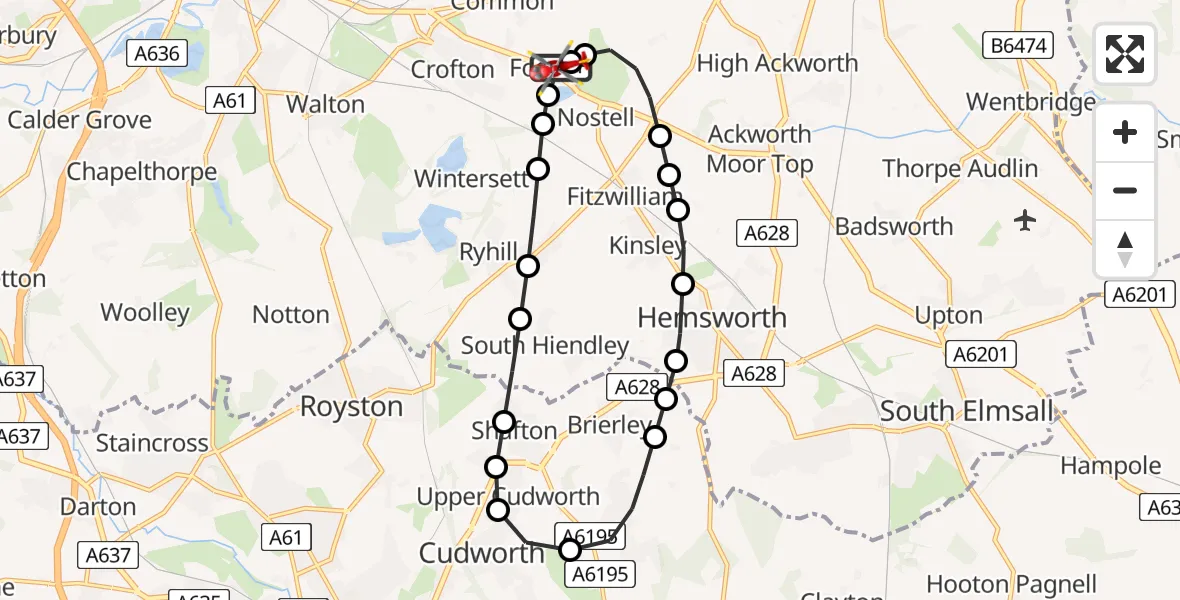 Flight route map: Air Ambulance Helicopter to YAA Nostell Helicopter Port, YAA Nostell Helicopter Port