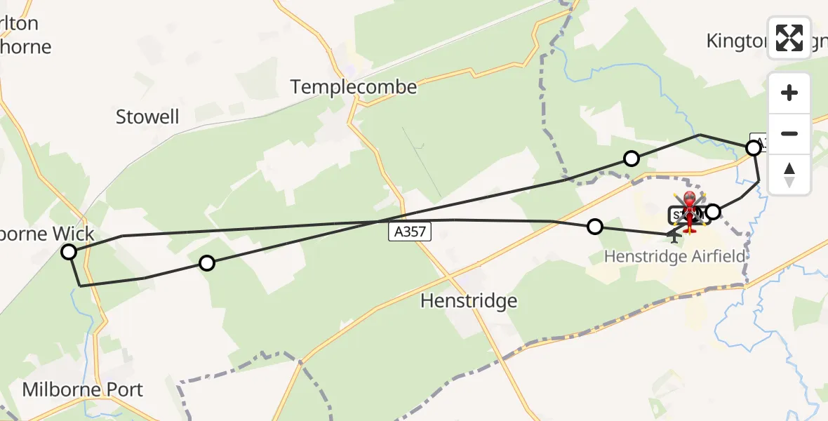 Flight route map: Air Ambulance Helicopter to Henstridge Airfield, Henstridge Airfield