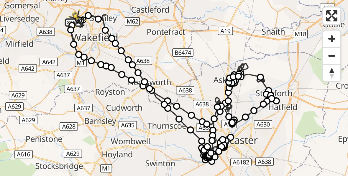 Flight route map: Police Helicopter to East Ardsley, Stoney Lane