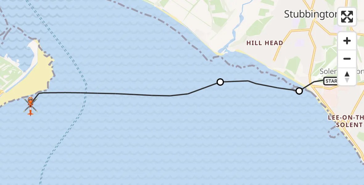 Flight route map: Coastguard Helicopter to English Channel, English Channel