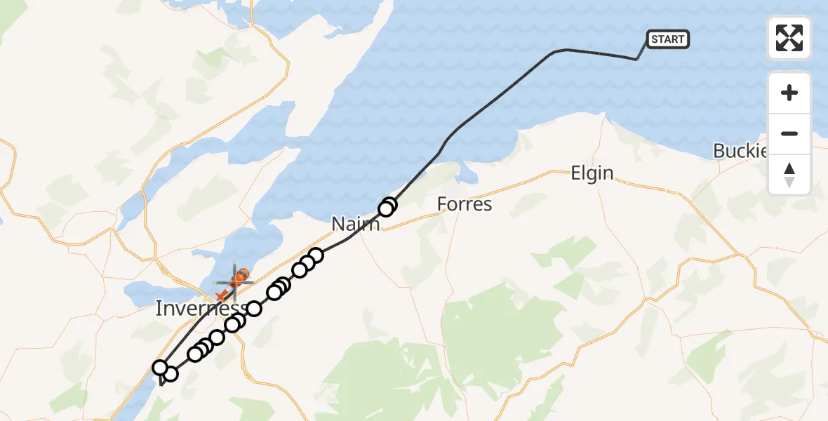 Flight route map: Coastguard Helicopter to Inverness, Inverness