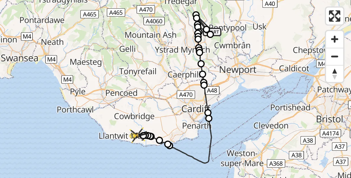 Flight route map: Police Helicopter to MOD St Athan, MOD St Athan