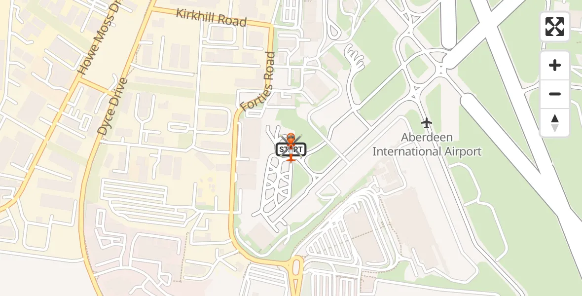 Flight route map: Coastguard Helicopter to Aberdeen International Airport, Aberdeen International Airport