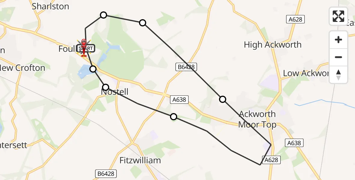 Flight route map: Air Ambulance Helicopter to YAA Nostell Helicopter Port, YAA Nostell Helicopter Port