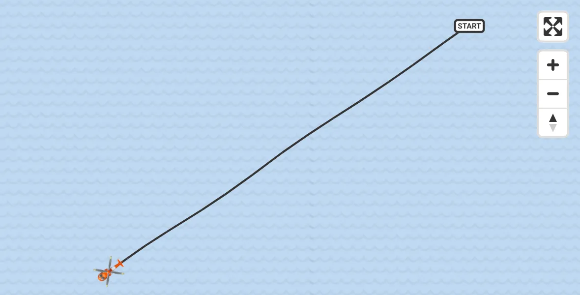 Flight path map showing Coastguard Helicopter route from North Atlantic Ocean to North Atlantic Ocean