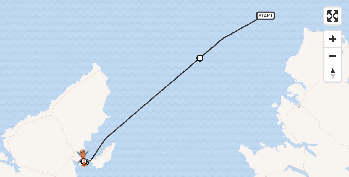 Flight path map showing Coastguard Helicopter route from North Atlantic Ocean to Stornoway Airport