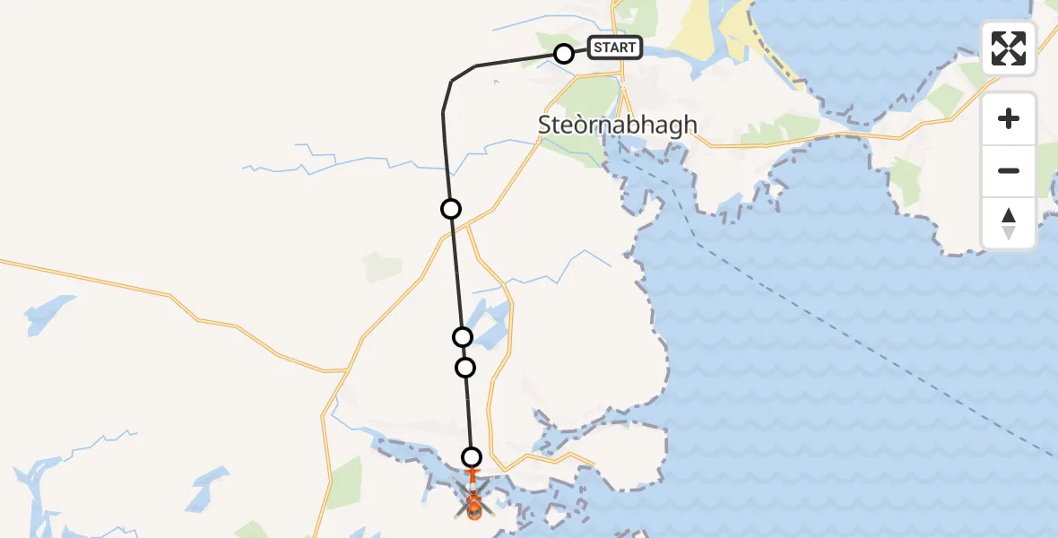 Flight path map showing Coastguard Helicopter route from Lacasdal to Inner Seas