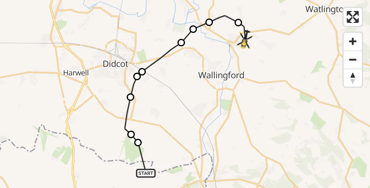 Flight path map showing Police Helicopter route from Streatley to Benson