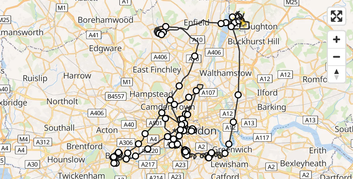 Flight path map showing Police Helicopter route from Sewardstonebury to Sewardstonebury