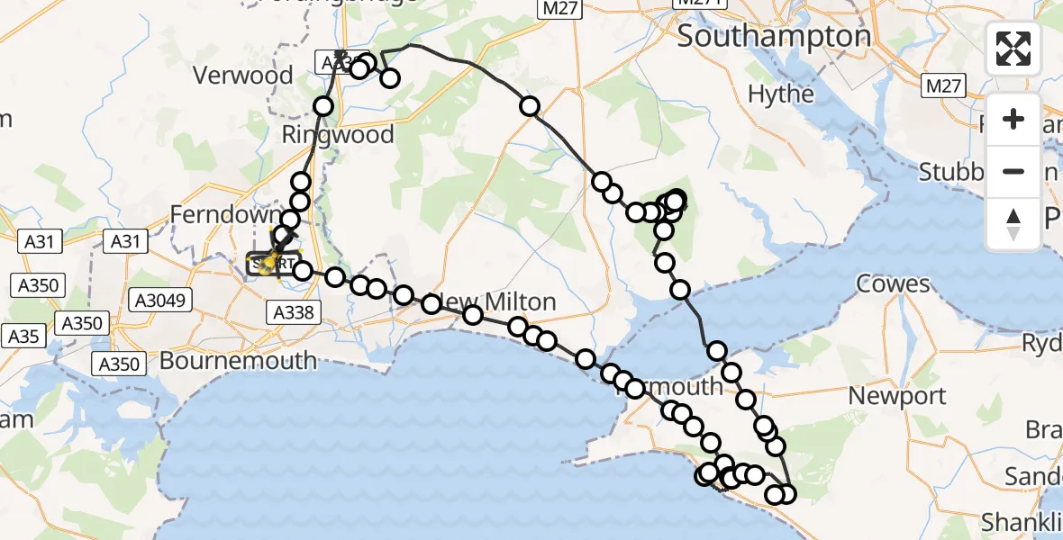 Flight path map showing Police Helicopter route from Bournemouth Airport to Bournemouth Airport