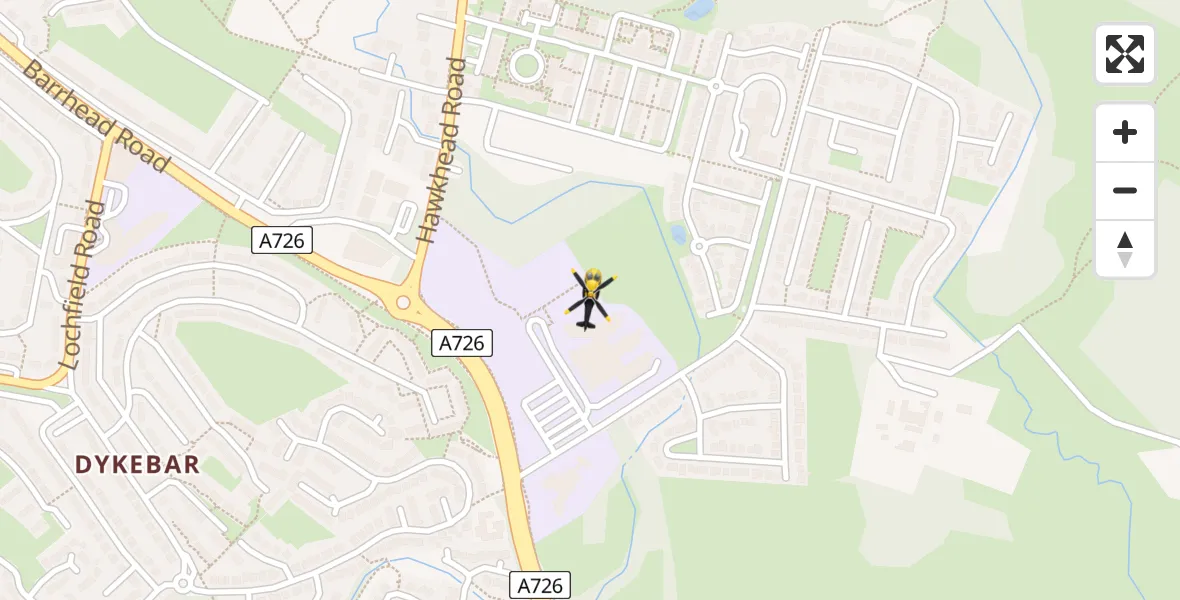 Flight path map showing Police Helicopter route from Paisley to Paisley