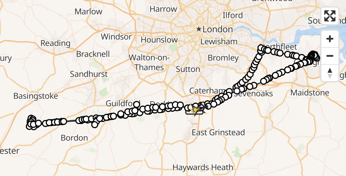 Flight route Police Helicopter Salfords - South Nutfield, 27 February 2026, 22:18