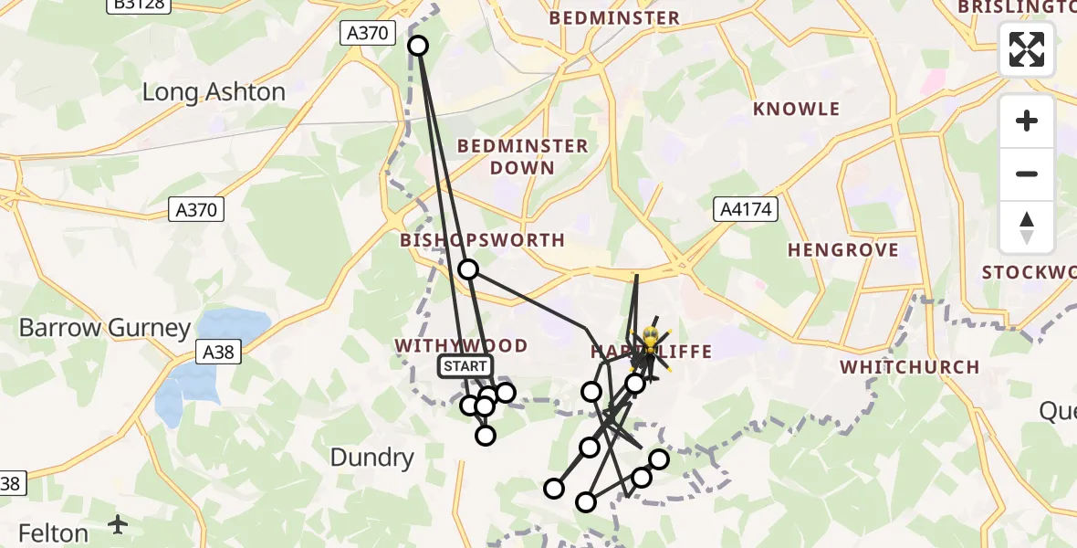 Flight path map showing Police Helicopter route from Bristol to Bristol