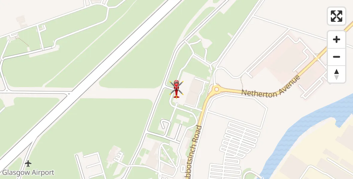 Flight path map showing Air Ambulance Helicopter route from Glasgow Airport to Glasgow Airport