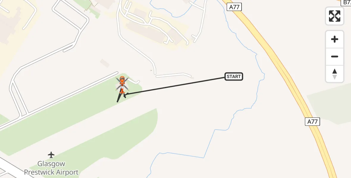 Flight path map showing Coastguard Helicopter route from Glasgow Prestwick Airport to Glasgow Prestwick Airport
