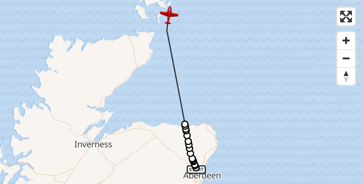 Flight path map showing Air Ambulance Aircraft route from Aberdeen City to North Sea