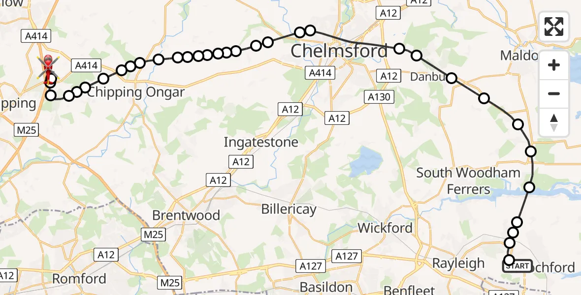 Routekaart van de vlucht: Air Ambulance Helicopter to North Weald Airfield