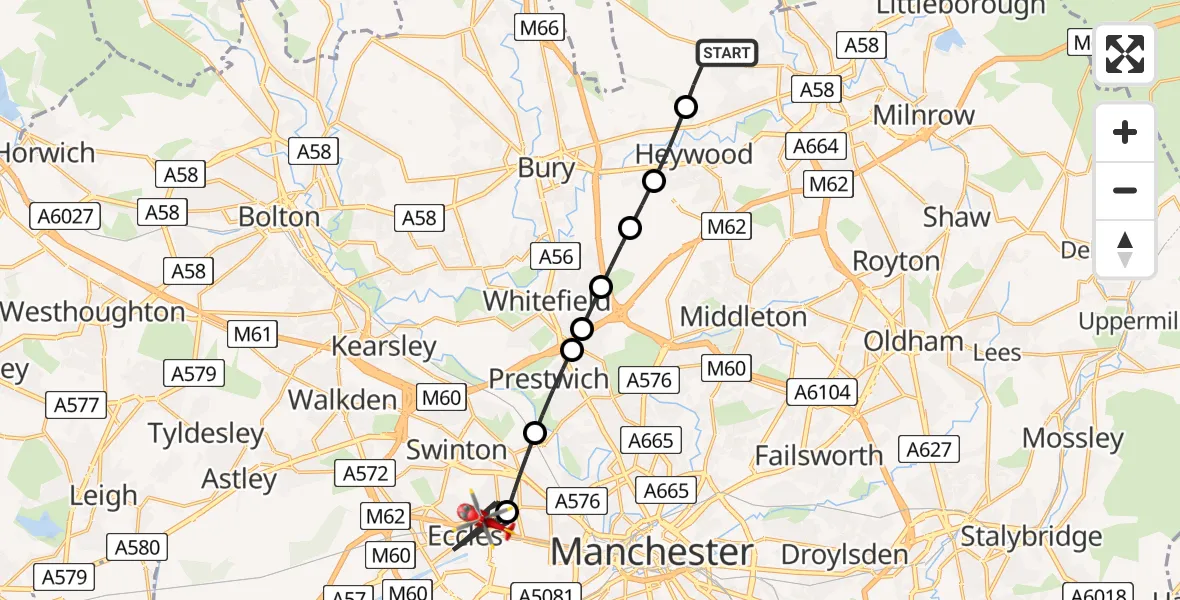 Routekaart van de vlucht: Air Ambulance Helicopter to Eccles, Stott Lane