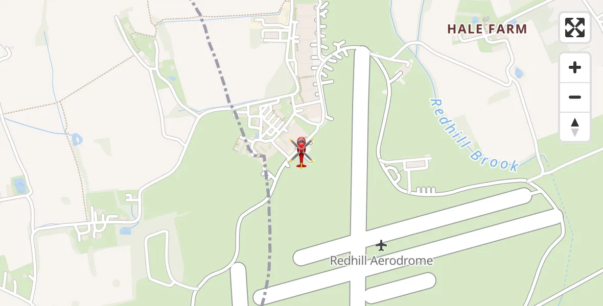 Flight path map showing Air Ambulance Helicopter route from Redhill Aerodrome to Redhill Aerodrome