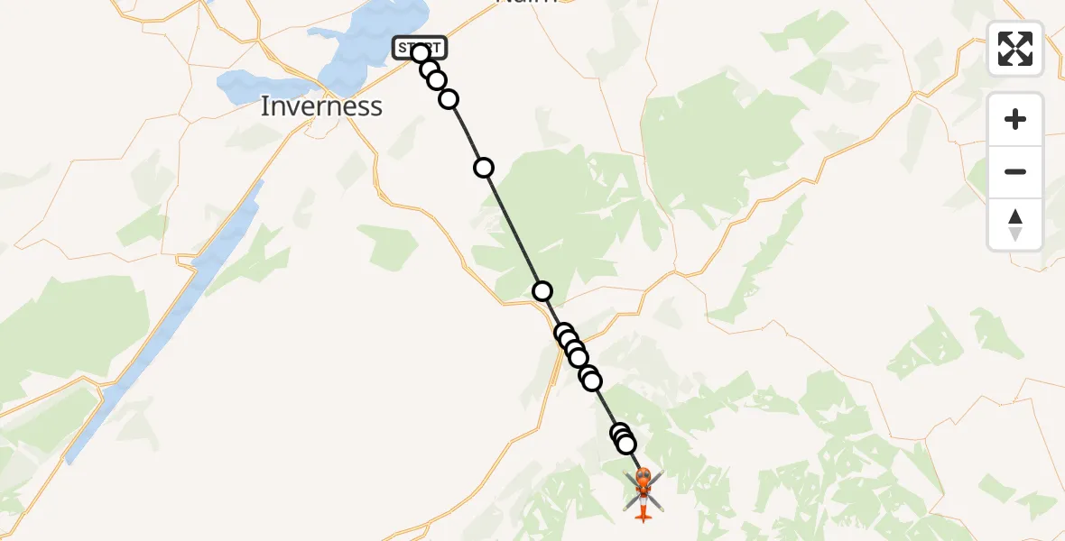 Flight path map showing Coastguard Helicopter route from Inverness Airport to Glenmore
