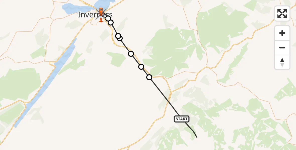 Flight path map showing Coastguard Helicopter route from Aviemore to Inverness