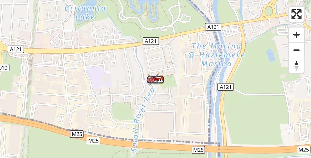 Flight path map showing Air Ambulance Helicopter route from Waltham Cross to Waltham Cross