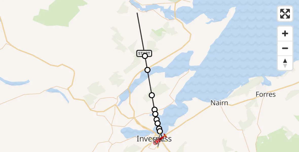 Flight path map showing Air Ambulance Helicopter route from Ardross to Inverness