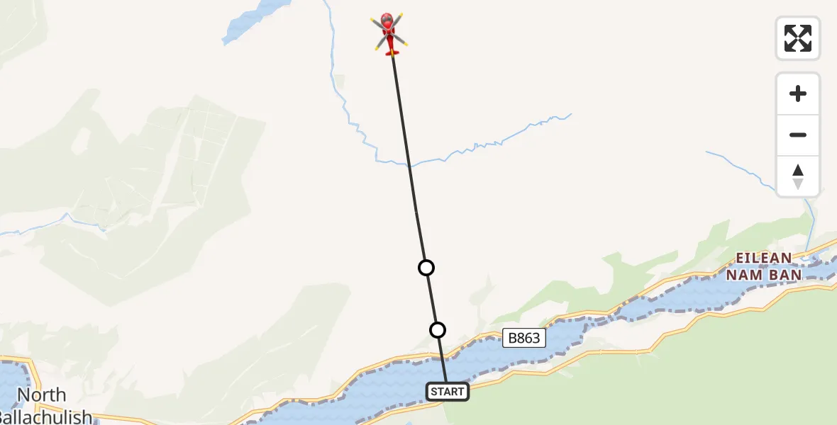 Flight path map showing Air Ambulance Helicopter route from Glencoe to Glencoe