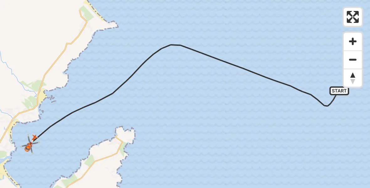Flight path map showing Coastguard Helicopter route from Inner Seas to Am Bac